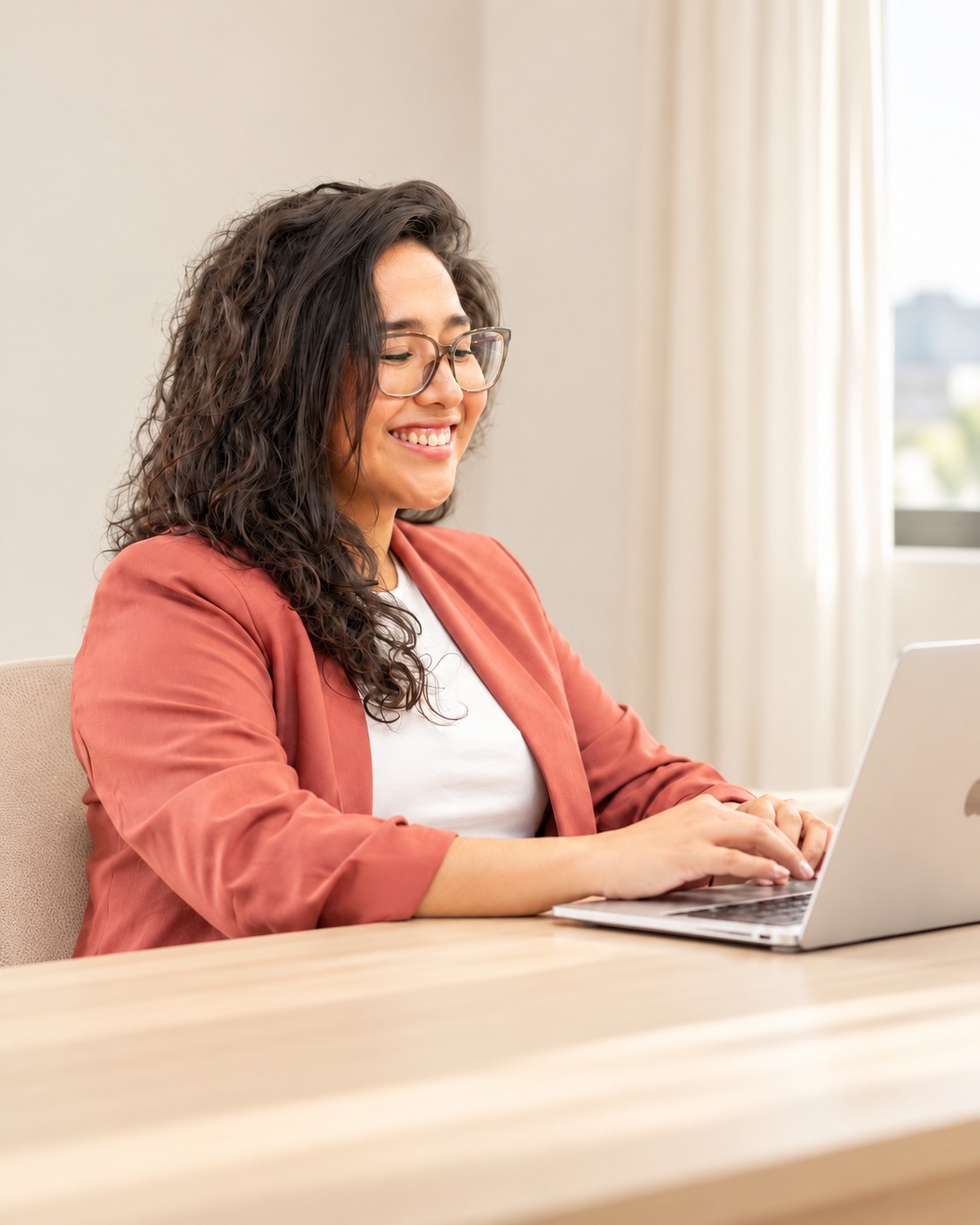 Karla Guerra working on a laptop